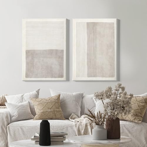 Gray Beige Abstract Wall Art Black Minimalist Line Art Gray Modern Artwork Abstract Painting Minimalist Beige Poster Modern Line Art Prints Neutral Minimalist Wall Art 16x24inx2 with Framed - color: Gray Beige Abstract Wall Art Framed