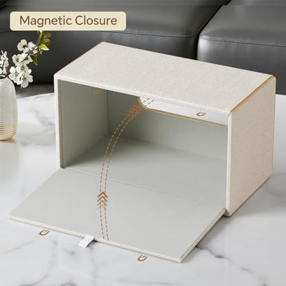 Linen Tissue Box Cover Rectangle with Magnetic Closure, Extra Large | 4 Different Sizes, PU Leather Tissue Box Cover, Decorative Rectangular Tissue Holder for Bathroom Nightstand Car Office - size: Extra Large – Fits Tissue Boxes Up to 4.7" Tall