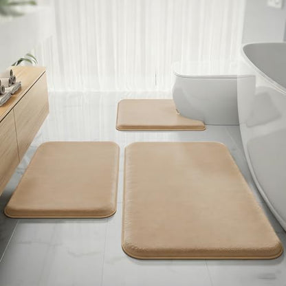 Beige Bath Mat Sets Extra Soft Memory Foam Bathroom Rugs 3 Piece Non Slip Absorbent & Dry Living Mat Sets Washable Bath Carpets with Toilet Rug,Bath Rugs for Bathroom,Tub,Shower,Kitchen,Bedroom - color: Beige