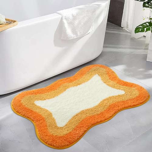 HAOCOO Orange Bathroom Rugs Non Slip Washable, Soft Plush Irregular Shape Non Slip Bath Mat,Microfiber Machine Washable Floor Mat Carpet for Bath Sink Tub Shower - color: Orange, size: 18x25 inch (Irregular)