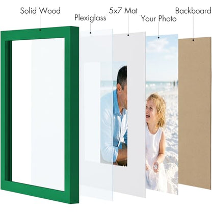 Vittanly Solid Wood 8x10 Picture Frames Set of 4, Green | 5x7 Picture Frame with Mat, Gallery Wall Frame Set, 8 x 10 Frame for Wall & Tabletop Display, Family, Pet, Christmas - color: Green, size: 8x10