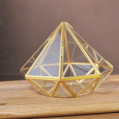 Handmade Gold Open Glass Geometric Terrarium Brass Succulent Fern Moss Plant Display Container Balcony Small