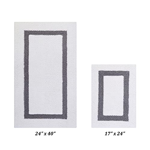 Better Trends 100% Cotton Hotel Collection Bath Mats Set, White & Gray Mats - Tufted, Reversible & Absorbent & Machine Washable 2 Piece Bathroom Rug Set, Shower & Sink Bath Rug - color: White & Gray, size: 2 Piece Set (17" x 24" | 24" x 40")