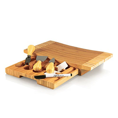 TOSCANA - a Picnic Time brand Concavo Cheese Board and Knife Set, Charcuterie Board Set, Wood Cutting Board, (Bamboo)