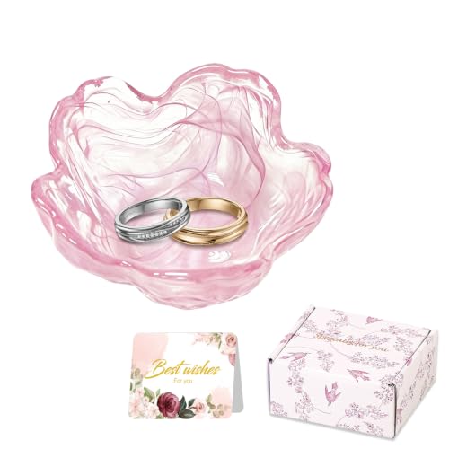 Gifts for Women Flower Jewelry Dish Ring Holder Dish Bathroom Vanity Organizer Pink Room Decor Aesthetic Nightstand Bedroom Decor Trinket Dish Small Bridesmaid Bridal Friendship Wedding Birthday Gifts - color: Fantasy Pink