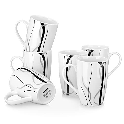 VEWEET Large Coffee Mugs Set of 6, 16 OZ White Cups Set Ceramic, Fiona | Large Coffee Mugs Set of 6 with Handle, Microwave and Dishwasher Safe White Ceramic, Easy Grip for Tea, Coffee - color: FIONA, size: 16 OZ (Set of 6)