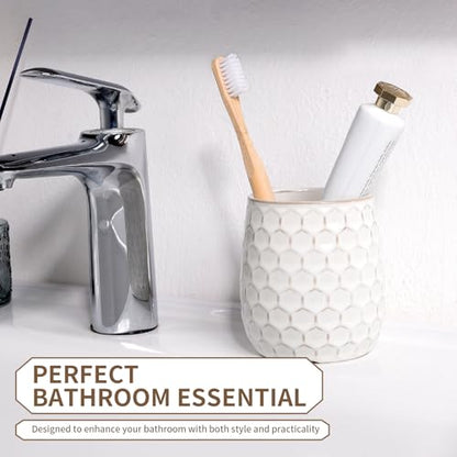 Toothbrush Holder, Tooth Brush Holder for Bathroom - Ceramic Toothbrush Cup White Toothbrush Holders Countertop, Makeup Brush Holder Pen Holder, 3.62" x 3.62" x 3.93", ANTIS'S HOME - color: White, size: Honeycomb