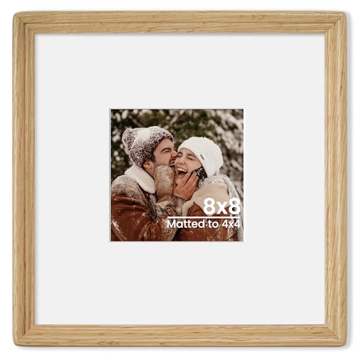 8x8 Natural Solid Oak Wood Picture Frame with 4x4 Mat, Premium Rustic Wooden Photo Frames with Plexiglass, Poster Photo Frame Suitable for Gallery Wall Mount or Tabletop Display, Natural - color: Natural, size: 8x8-1P