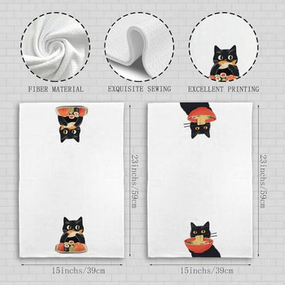 Funny Black Cat Kitchen Towels Set of 2, Cat Mom Lady Gifts for Women Hand Towels, Funny Black Kitty Decorative Dish Tea Towels for Kitchen Decor, Pet Lover Gifts, 16X24In