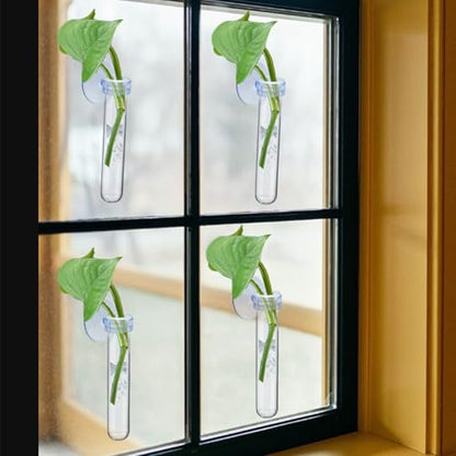 6 PCS Window Propagation Stations, Clear Plastic Plant Propagation Tubes with Suction Cups, Wall Hanging Terrarium Water Plant Holders for Home & Office Decor, Easy to Install