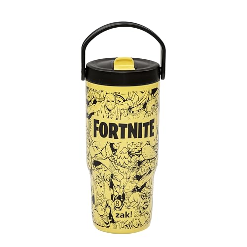 Zak Designs Fortnite Siply 20oz Leak-Proof Flip-Up Straw Insulated Tumbler | BPA Free, Stainless Steel, Handle, Cupholder Friendly, Dishwasher Safe, Kids Water Bottle, Reuseable For School, Home, Travel - color: Fortnite
