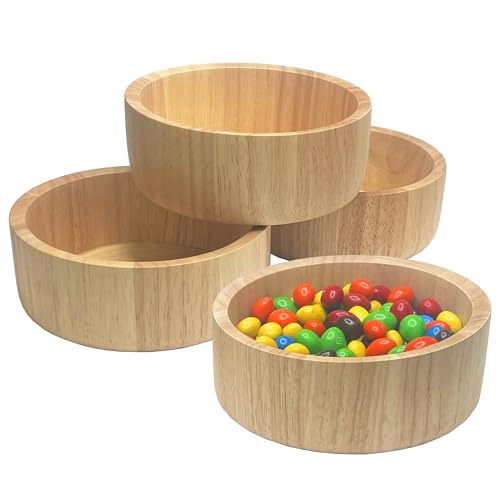 Woodard & Charles Rubberwood Ind Salad & Snack Bowls, 6.5" x 2.5", Set of 4 | Individual Wood Serving Bowls for Salad, Snacks, Fruit, Nuts, Candy, Chips and More. Ideal for Entertaining and Everyday Use - size: 6.5" x 2.5" Rubberwood Individual Bowls - Se