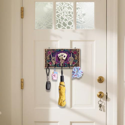 Gothic Style Skull Hand Key Holder Divination Key Hooks Organizer Hanger Playing Cards Wall Mounted Wooden Key Rack with 5 Key Hooks for Home Entryway Front Door Kitchen Hallway Bedroom - color: Skull hand