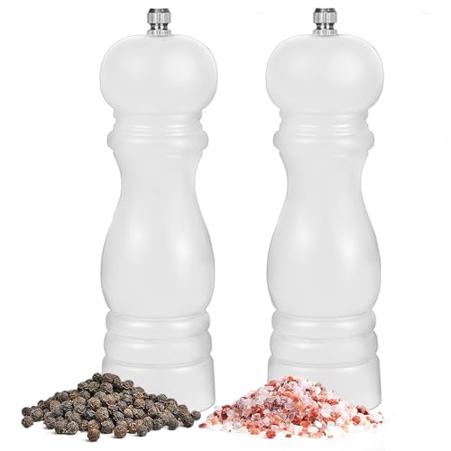 Salt and Pepper Grinder Set of 2 - Wood Salt and Pepper Mill with Adjustable Coarseness Ceramic Core - Manual Salt Grinders Refillable Spice Mills - Pepper Shakers for Sea Salt/Chili/Sesame, 6.5 Inch - color: White
