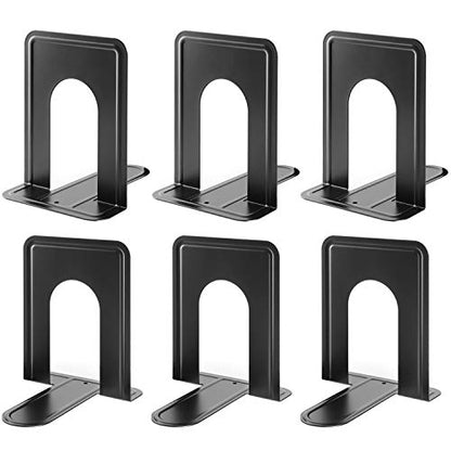 MaxGear Book Ends Universal Premium Bookends for Shelves, Non-Skid Bookend | Heavy Duty Metal Book Stopper for Books/Movies/CDs/Video Games, 6 x 4.6 x 6 in, Black, 3 Pairs/6 Pieces, Large - size: Large - 3 Pairs