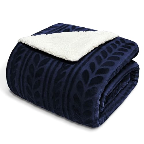Exclusivo Mezcla Twin Size Sherpa Fleece Bed Blanket, 90x66 Inch, Navy Blue | Reversible Velvet Warm Blankets for Bed Couch Sofa, Home Decor, Machine Washable - color: Navy Blue, size: Twin(90"x66")