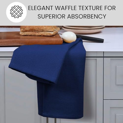 Waffle Kitchen Towels Large 16x26 inch 100% Cotton Set of 4 - Soft Absorbent Washable Tea Towel for Kitchen - Dish Cloths Quick Drying - 320 GSM Quality Dish Towel Blue - color: Blue