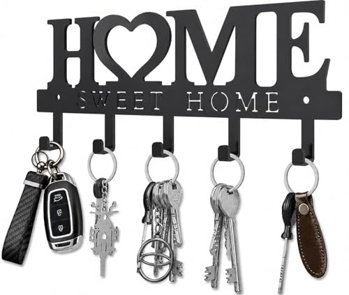 Key Holder Hooks Organizer Hanger Rack Wall Mounted Sweet Home Metal Decor Stylish and Practical for Entryway Front Door Kitchen Hallway Garage Mudroom Office Hardware Included Black - color: Sweet 9.8 inch