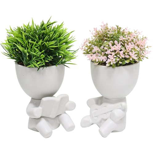 Zerzsy Fake Succulent, Mini Succulents Plants Desk Plant for Office Decor for Women, Cute Fake Plants Bathroom Decor - Set of 2 - color: Whtie