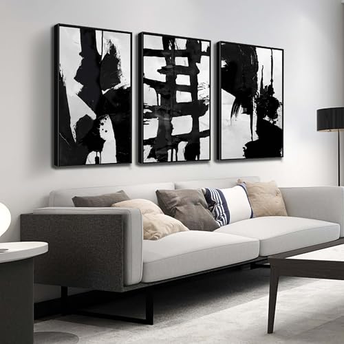 Black Framed Wall Decor for Office Large Boho Pictures for Living Room 3 Piece Artwork for Walls Bedroom Size 24 x 36 Inch - color: Black and White, size: 36"L x 24"W x 3PCS Framed