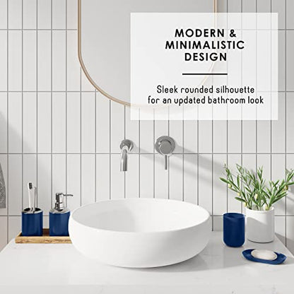 Clara Clark Bathroom Set - Navy Bathroom Accessories Set, Bathroom Sets with Shower Curtain and Rugs, 23PC Shower Curtain Set with Liner, Soap Dispenser, Soap Dish, Toilet Brush Holder, and Trash Can - color: Navy, size: Complete Set + Bath Rugs