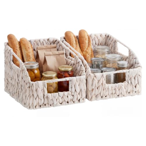 StorageWorks Pantry Baskets for Organizing, White Wicker Baskets, 2-Pack | Water Hyacinth Pantry Baskets for Organizing, Wicker Baskets with Handles, Woven Baskets for Pantry Storage, White Baskets - color: White(Water Hyacinth), size: 2x 8½"L x 10"W x 7½