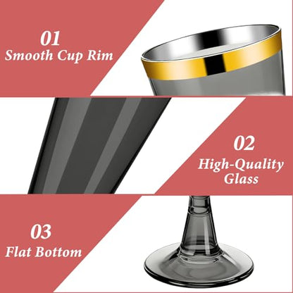 100 Pack Plastic Champagne Flutes Black, Disposable Plastic Champagne Glasses with Gold Rim, Wine Glasses Cups for Wedding Celebration Birthday Party Wine Tasting New Years Eve Party Supplies - color: Gold Rim Black, size: 100-Pack