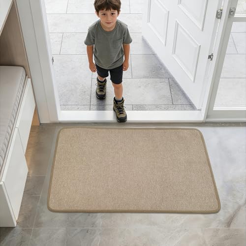 HDFK Dot Front Door Mat Light Brown 30x17inches Non-Slip Low-Profile Indoor | Absorbent Washable Easy Clean Welcome Entrance Rug - color: Tan, size: 30"x17"