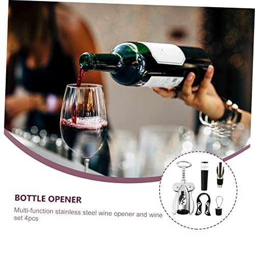 4-Piece Multifunctional Stainless Steel Wine Opener Set Foil Cutter Manual Corkscrew for Home Use for Wine Lovers and Entertaining