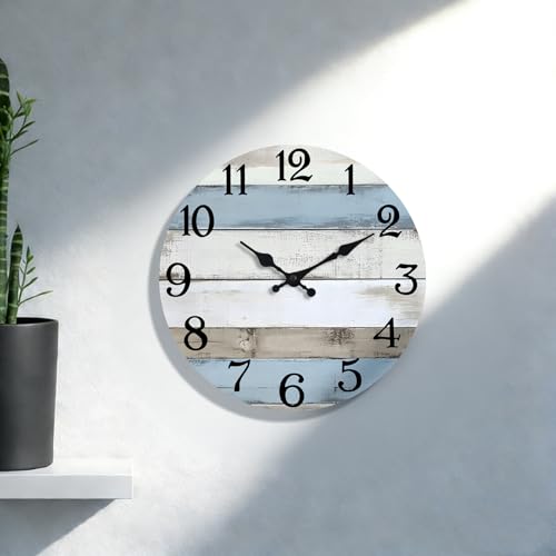 JoFomp 8 Inch Wooden Wall Clocks Battery Operated, Silent Wall Clock Non Ticking, Coastal Country Design Rustic Wall Clocks for Living Room Decor, Small Wall Clock for Bedroom Kitchen Bathroom - size: 8 Inch