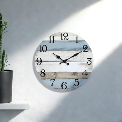 JoFomp 8 Inch Wooden Wall Clocks Battery Operated, Silent Wall Clock Non Ticking, Coastal Country Design Rustic Wall Clocks for Living Room Decor, Small Wall Clock for Bedroom Kitchen Bathroom - size: 8 Inch