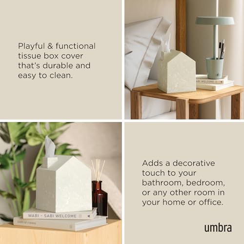 Umbra Casa Tissue Box Cover â€“ Modern House-Shaped Tissue Box Holder for Standard Square Boutique Tissue Boxes,Ocean Materials® Plastic, Bathroom & Home Décor, Ocean Sand | Easy wipe clean, fits standard cube, bathroom and bedroom, low carbon footprint -