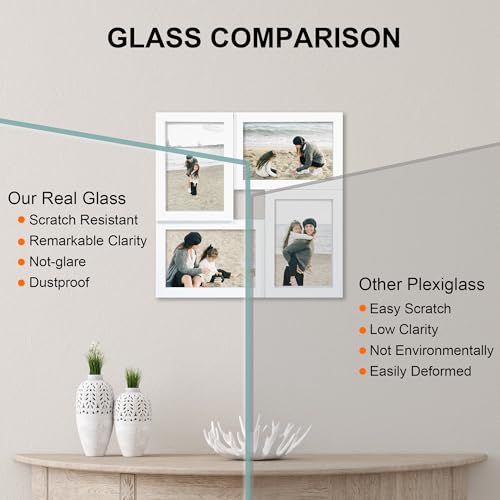 4x6 Picture Frames Collage 1 Pack, 4 Opening Multi Family Photo Collage Frames with Real Glass for Wall Hanging or Tabletop, White - color: White