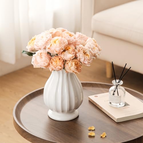 White Ceramic Vase, 7.8 Inch Flower Vase Home Decor Modern Decorative Vases | Unique Minimalism Vases for Pampas Grass Farmhouse Bedroom Living Room Cabinet Table Centerpieces Wedding Decorations