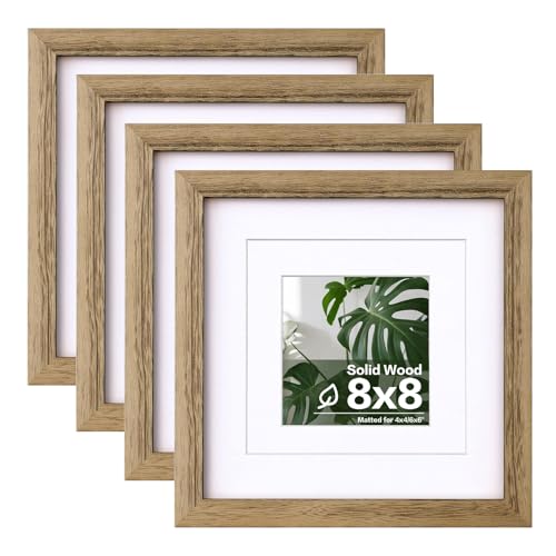 Egofine 8x8 Picture Frames with Plexiglass, Display Pictures 4x4/6x6 with Mat or 8x8 Without Mat Set of 4 for Tabletop and Wall Mounting, Carbonized Brown - color: Carbonized Brown, size: 8x8
