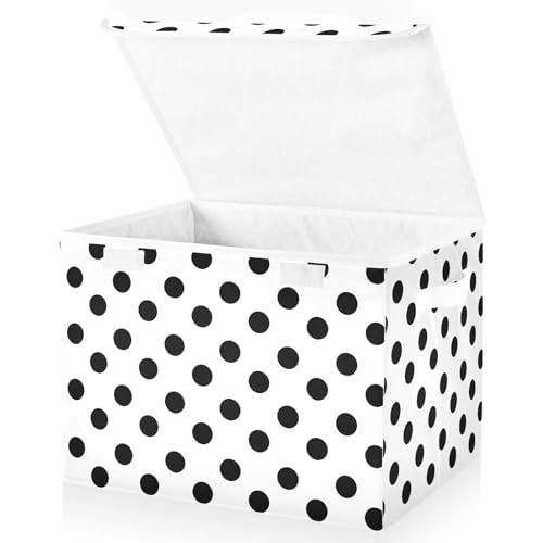 ALAZA Polka Dots Black White Storage Bins Organizer Box Baskets Lidded Clothes for Shelves Closet Collapsible Stackable Storage Cubes Handles