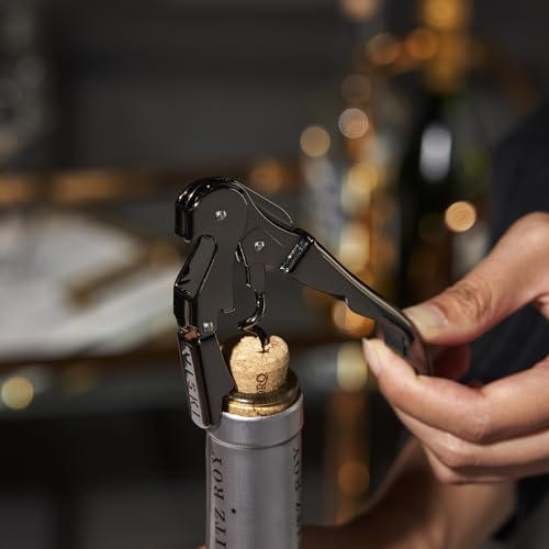 Viski Gunmetal Signature Double Hinged Waiters Corkscrew Wine Opener, Stainless Steel with Built-in Bottle Opener & Foil Cutter for Home Bar, Kitchen, Travel, Gifts for Wine Lovers, Set of 1, Black - style: Gunmetal Black