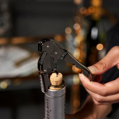 Viski Gunmetal Signature Double Hinged Waiters Corkscrew Wine Opener, Stainless Steel with Built-in Bottle Opener & Foil Cutter for Home Bar, Kitchen, Travel, Gifts for Wine Lovers, Set of 1, Black - style: Gunmetal Black