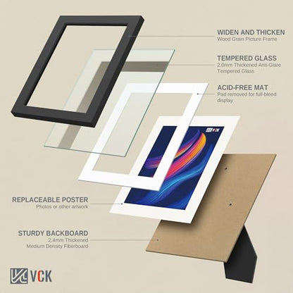 VCK Picture Frame 8x10 Inch Display Picture 5x7 with Mat or 8x10 without Mat Set of 2 Photo Frame with High Definition Real Glass Front Display Tabletop and Wall Mounting Black - color: Black, size: 8x10, style: 2 Pack