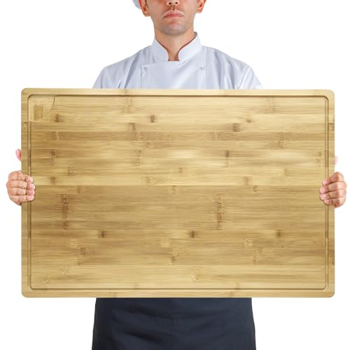 Extra Large Cutting Board for Kitchen, 30 x 20 Inch Bamboo Wood Cutting Board With Juice Groove and Handles, Chopping Board Over Sink Board for Meat, Vegetables, Turkey Carving, Bbq - color: Natural, size: 30"L x 20"W