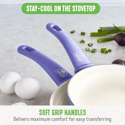 GreenLife 16 Piece Ceramic Nonstick Pots & Pans Cookware Set, Periwinkle | PFAS-Free Nonstick Coating, Stockpot, Frying Pans, Saucepans, Sauté Pan, Stay-Cool Handles, Dishwasher & Oven Safe up to 350F - color: Periwinkle, style: Soft Grip