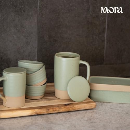 Mora Ceramics Large Tea Mug with Loose Leaf Infuser and Ceramic Lid, 18 oz, Portable, Microwave, Dishwasher Safe, Tall Coffee Cup - Rustic Matte Ceramic Glaze, Modern Herbal Tea Strainer, Thyme - color: Thyme