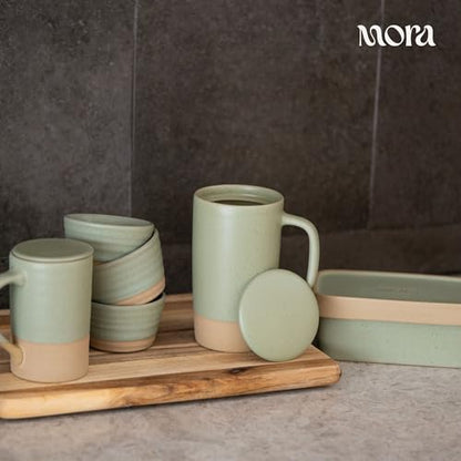 Mora Ceramics Large Tea Mug with Loose Leaf Infuser and Ceramic Lid, 18 oz, Portable, Microwave, Dishwasher Safe, Tall Coffee Cup - Rustic Matte Ceramic Glaze, Modern Herbal Tea Strainer, Thyme - color: Thyme
