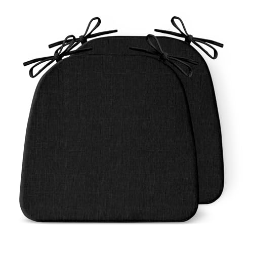 IASEAHK Chair Cushions for Dining Chairs Set of 2, Non Slip Kitchen Chair Pads, 17" x 16" x 2", Indoor Dining Chair Cushions with Ties, D-Shaped Seat Cushions for Kitchen Chairs, Black - color: Black, size: 2 Pack