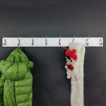 Wooden Wall Mounted Coat Rack – 31 Inch, White with 8 Silver Hooks for Entryway, Hallway, Bedroom - size: Long-31.5in(80cm),8 Silver Hooks, style: Modern