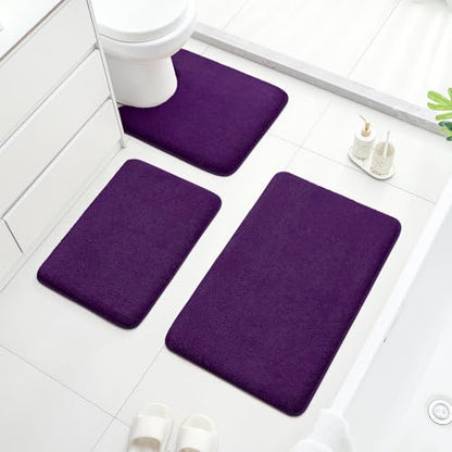 HOMEIDEAS Upgraded Bathroom Rugs Set 3 Piece, Ultra Soft Memory Foam Bath Mats, Super Absorbent Non Slip Washable U-Shaped Toilet Bath Rug (Purple, 17"x24"+20"x32"+U-Shaped 20"x24") - color: Purple