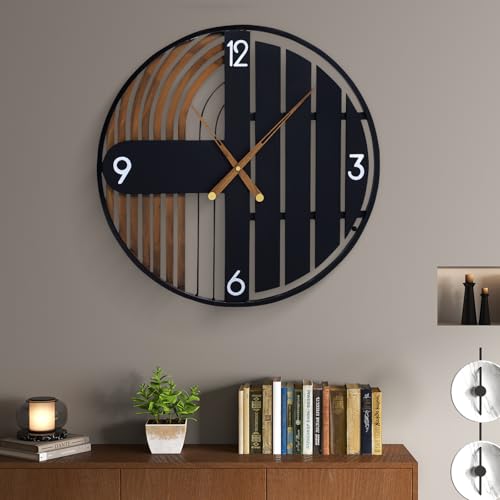 20 Inch Round Wall Clock Wood Silent Non-Ticking Battery Operated | Rustic Farmhouse Decorative Clocks for Home Decor, Kitchen, Living Room, Bedroom, Office - color: I - Gridline Rhythm Clock