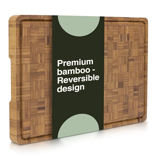 Cactus & Cubby Premium Bamboo Cutting Board. Deluxe Deep Carbonised End Grain Wooden Cutting Board. 16.5" x 11.8". Pre-oiled Butcher Block for Prepping & Serving. Knife Friendly