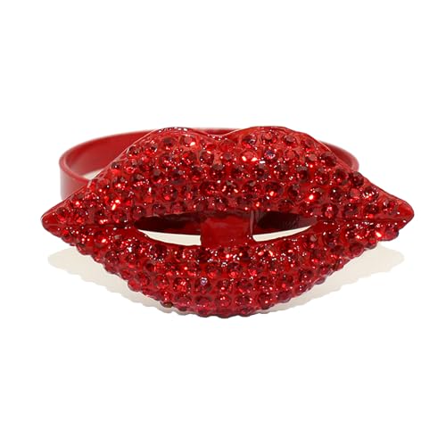 Valentines Day Napkin Rings Set of 6 Red Rhinestone Lip Napkin Ring Holders for Western Wedding Party Bridal Shower Anniversary Dinner Girl Birthday Family Gatherings Dining Table Decor - style: ERW69