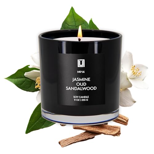 Lulu Candles | Jasmine, Oud & Sandalwood | Luxury Scented Soy Jar Candle | Hand Poured in The USA | Highly Scented & Long Lasting (9 Oz.) - size: 9 Oz.